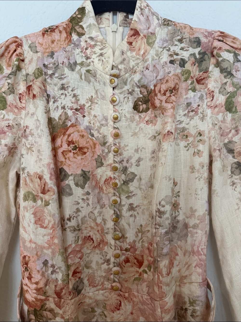 Zimmermann Cream Floral Mini Dress with Pink & Green Accents - Picture 8 of 10